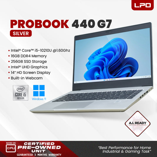 Laptop HP Probook 440 G7 Intel Core i5-10210U 1.60Ghz 16GB DDR4 256GB SSD Intel UHD Graphics 14.0" HD