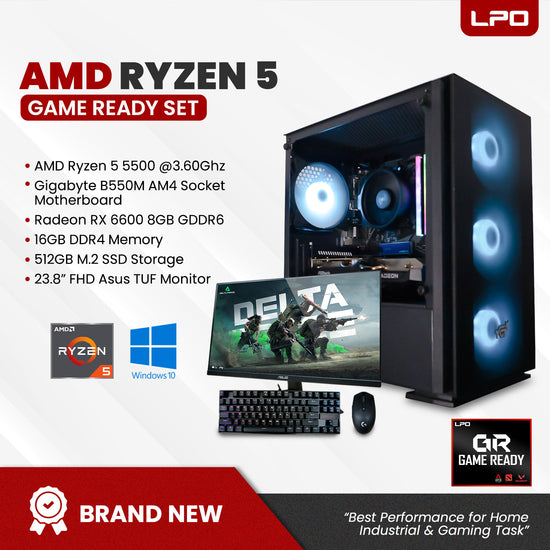 Gaming Desktop Computer AMD Ryzen 5 5500 3.60Ghz Gigabyte B550M AM4 Socket Motherboard Radeon RX 6600 8GB GDDR6 16GB DDR4 512GB M.2 SSD 23.8