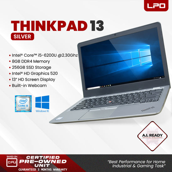 LPO Laptop Lenovo Thinkpad 13 Intel® Core™ i5-6200U CPU @2.30GHz 8GB DDR4 256GB SSD Windows 10 Pro 13