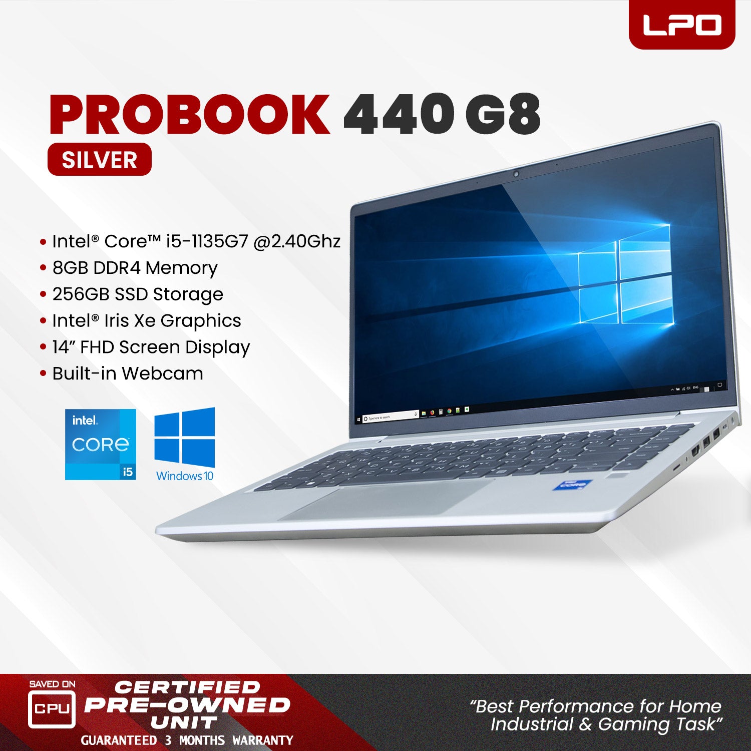 Laptop HP PROBOOK 440 G8 Intel® Core™ i5-1135G7 CPU @ 2.40GHz 8GB DDR4 256 GB SSD Windows 10 Pro 14