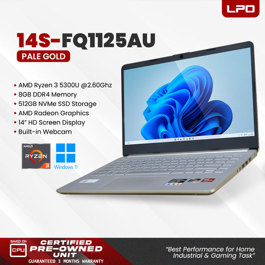 Laptop HP 14S-FQ1125AU AMD Ryzen 3 5300U 2.60Ghz 8GB DDR4 512GB NVMe SSD AMD Radeon 14.0" HD