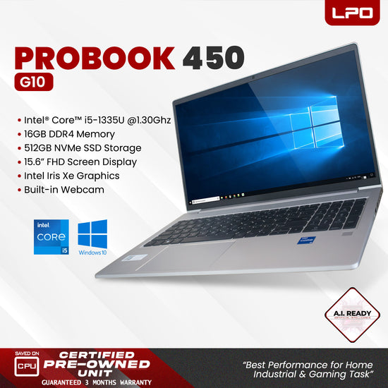 Laptop HP Probook 450 G10 Intel Core i5-1335U 1.30Ghz 16GB DDR4 512GB NVMe SSD Intel Iris Xe 15.6