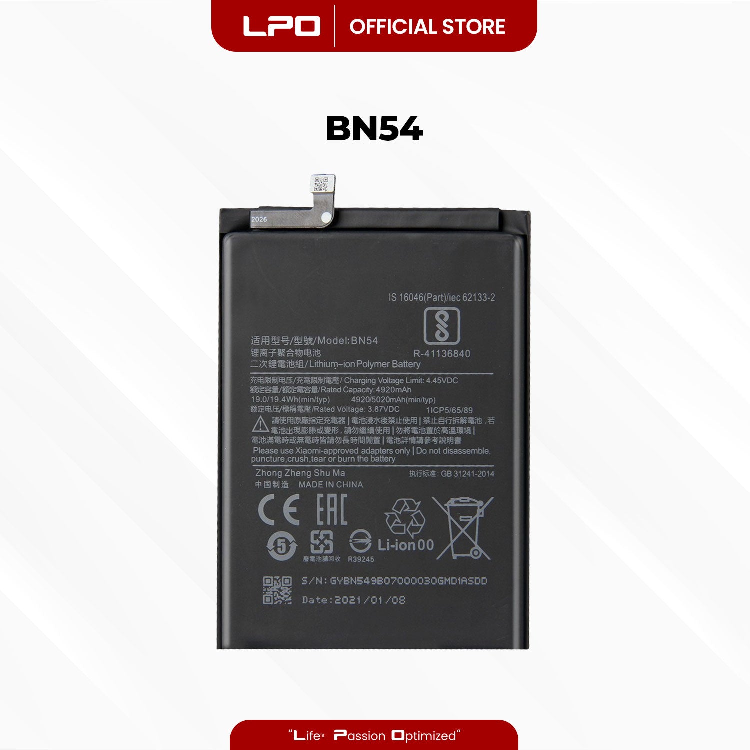 Cellphone Battery Xiaomi Redmi Note 9 2020 BN54 Compatible with M2003J15SC, M2003J15SG - LPO Laptop PC-Outlet