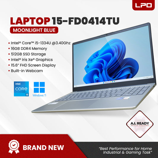 LPO Laptop HP 15-fd0414TU Intel® Core™ i5-1334U @3.40GHz 16GB DDR4 512GB SSD Windows 11 home 15.6" FHD LED Display (250nits) Intel® Iris® Graphics