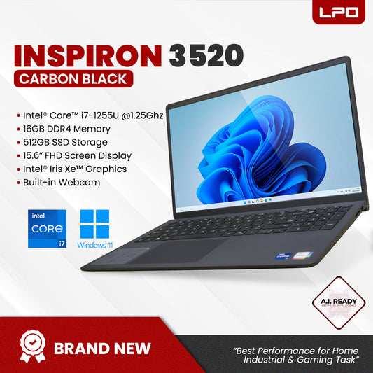 Laptop Dell Inspiron 15 3520 Intel Core i7-1255U 1.25Ghz 16GB DDR4 512GB SSD Intel Iris Xe 15.6" FHD