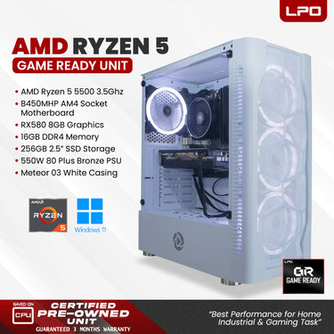 Gaming Unit AMD Ryzen 5 5500 3.5Ghz B450MHP AM4 Socket RX580 8GB 16GB DDR4 256GB 2.5
