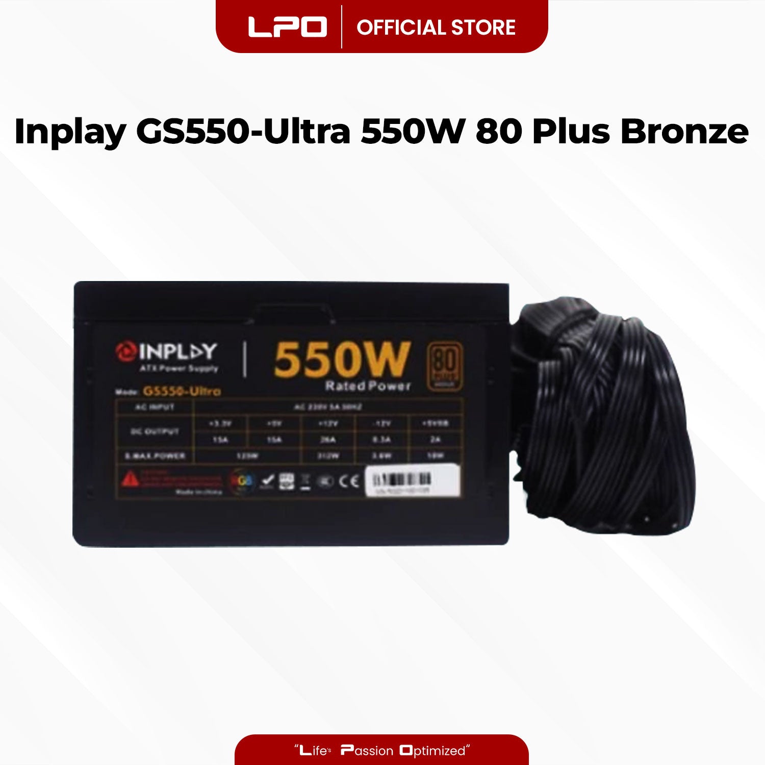 Inplay GS550-Ultra 550W 80+ Bronze RGB Power Supply True-Rated High Performance PSU For CPU Desktop PC Computer