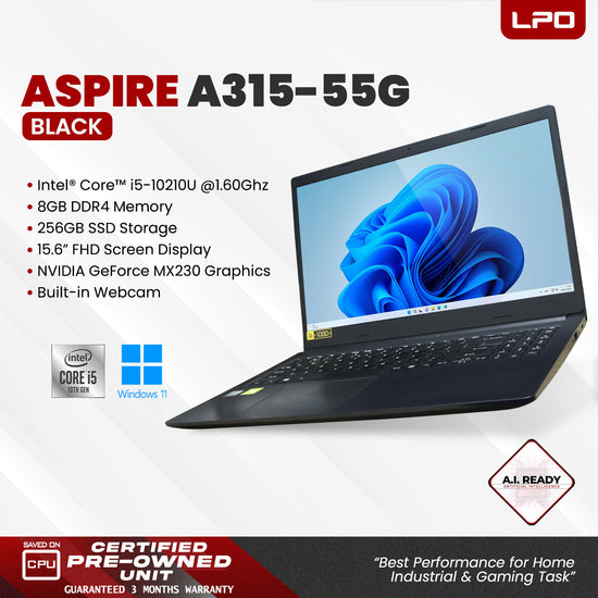 LPO Laptop Acer Aspire A315-55G Intel Core i5-10210U 1.60Ghz 8GB DDR4 256GB AMD NVIDIA GeForce MX30 15.6