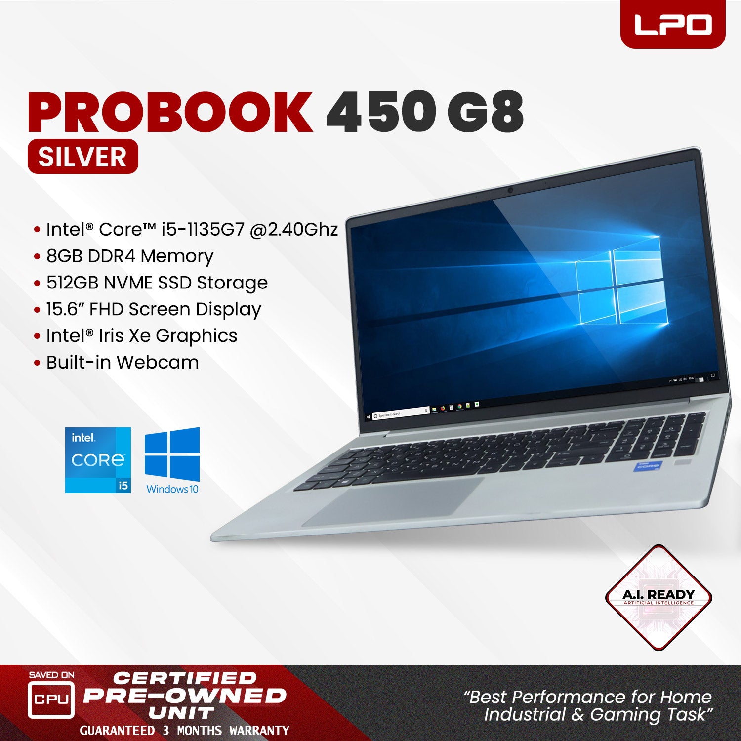 Laptop HP Probook 450 G8 Intel Core i5-1135G7 2.40Ghz 8GB DDR4 512GB NVME SSD Intel Iris Xe 15.6
