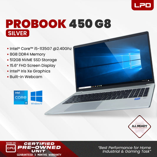 Laptop HP Probook 450 G8 Intel Core i5-1135G7 2.40Ghz 8GB DDR4 512GB NVME SSD Intel Iris Xe 15.6" FHD