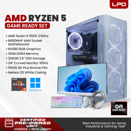 Gaming Desktop Computer AMD Ryzen 5 5500 3.5Ghz B450MHP AM4 RX580 8GB 16GB DDR4 256GB 2.5