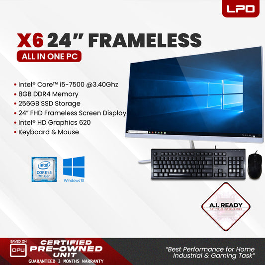Hailan X6 All in One PC Intel Core i5-7500 3.40Ghz 8GB DDR4 256GB SSD 24" FHD Frameless Intel HD Graphics 620