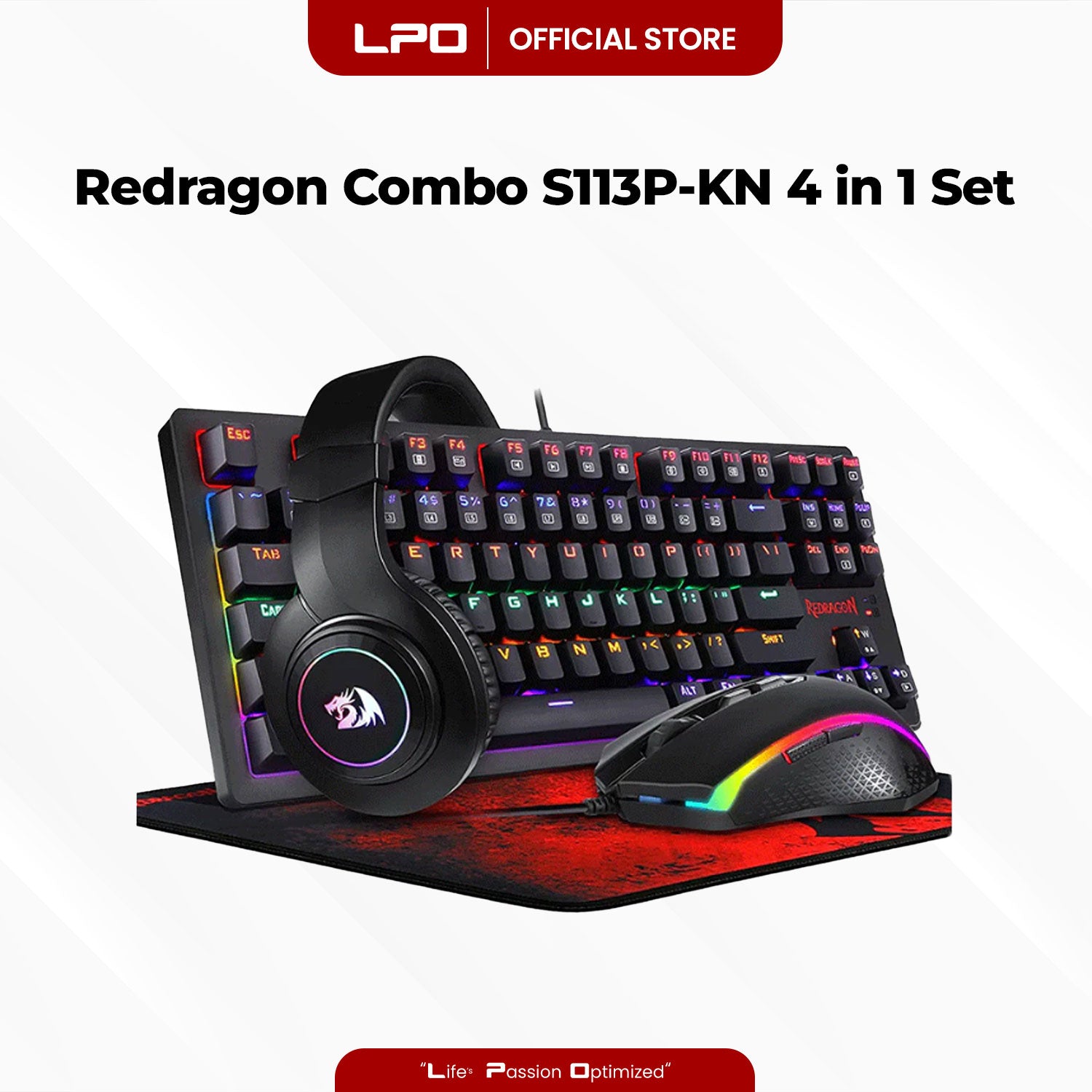 Redragon Combo S113P-KN Keyboard Mouse Mousepad Headset 4 In 1 Set Gaming Essentials