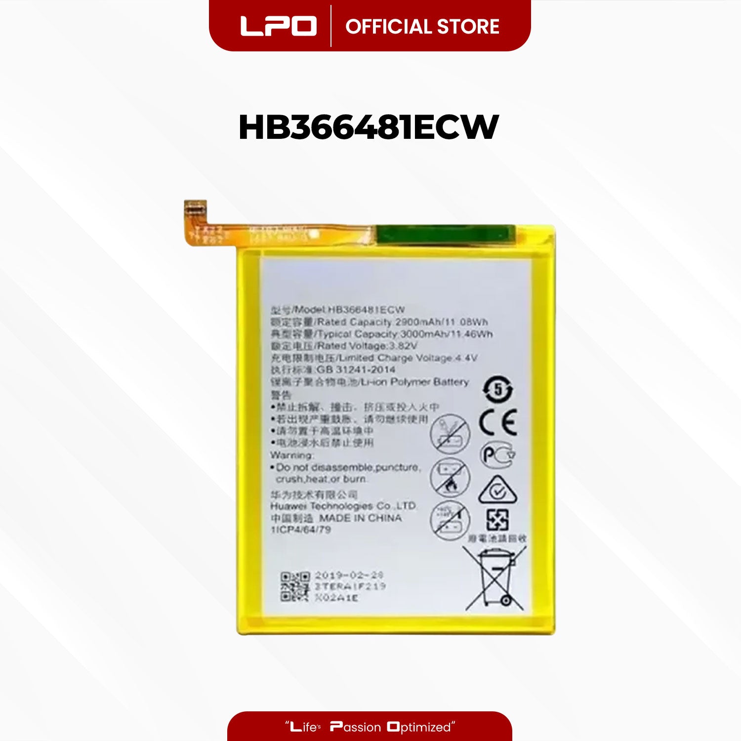 Cellphone Battery Huawei P20 Lite / Nova 3e / Y6 / P9 / P9 Lite / Honor 8 HB366481ECW Compatible with NE-TL00