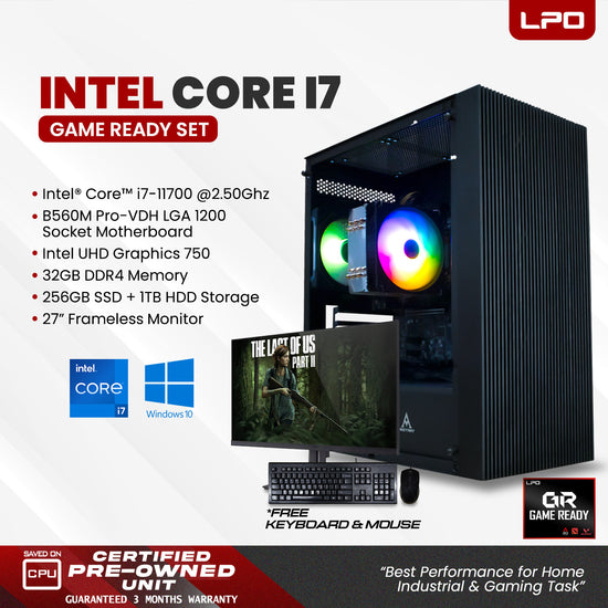 Gaming Desktop Computer Intel Core i7-11700 2.50Ghz MSI B560M Pro-VDH LGA 1200 Socket Motherboard Intel UHD 750 32GB DDR4 256GB SSD + 1TB HDD 27
