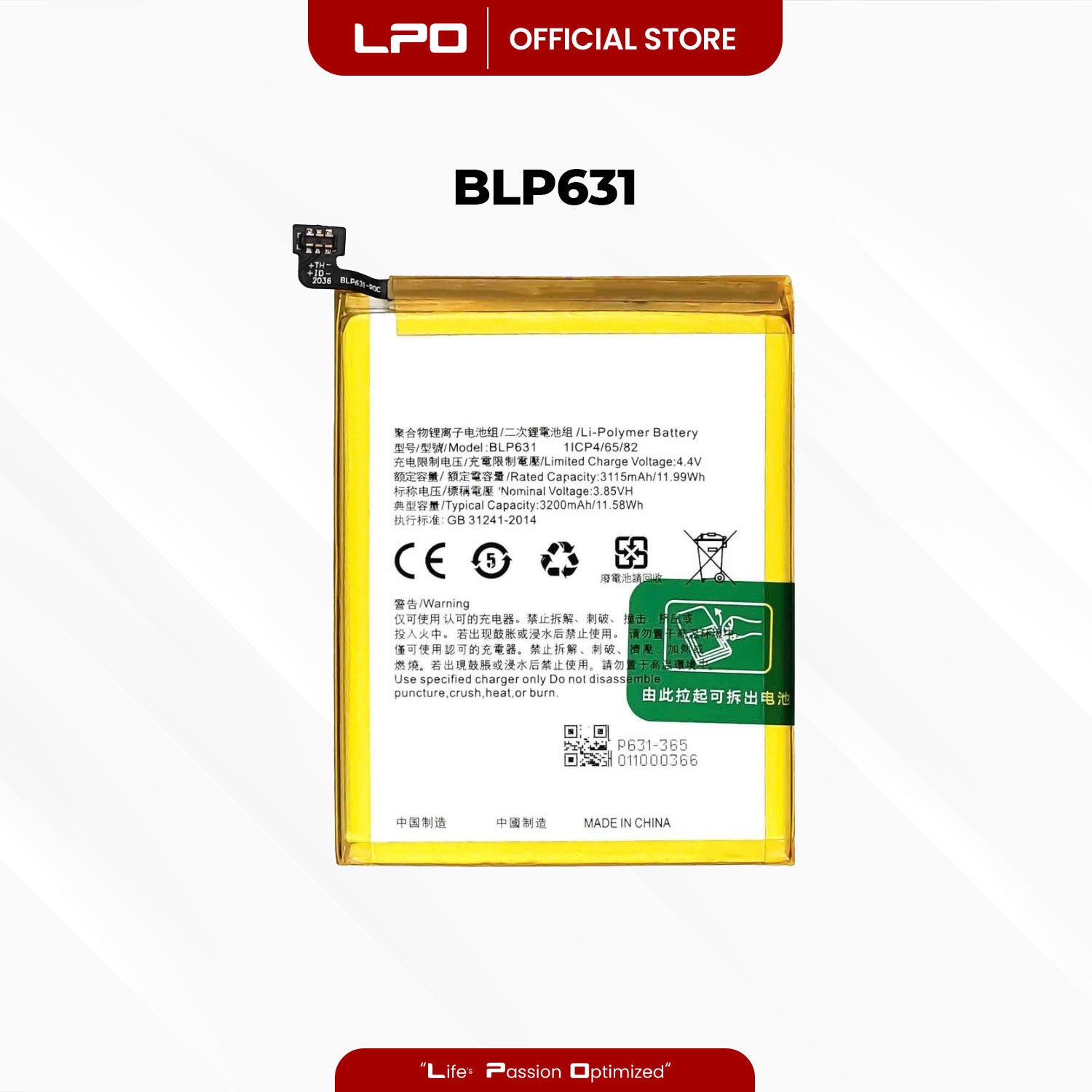 Cellphone Battery	Oppo F5 2017 BLP631  Compatible with Oppo F3 2017, CPH1609 CPH1723, CPH1727, CHP1723, CHP1727 - LPO Laptop PC-Outlet
