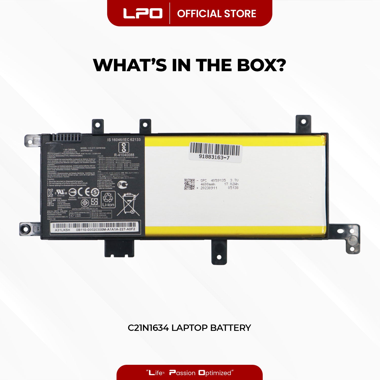 Laptop Battery C21N1634 Compatible with ASUS VivoBook A580U X580U X580B FL5900L - LPO Laptop PC-Outlet