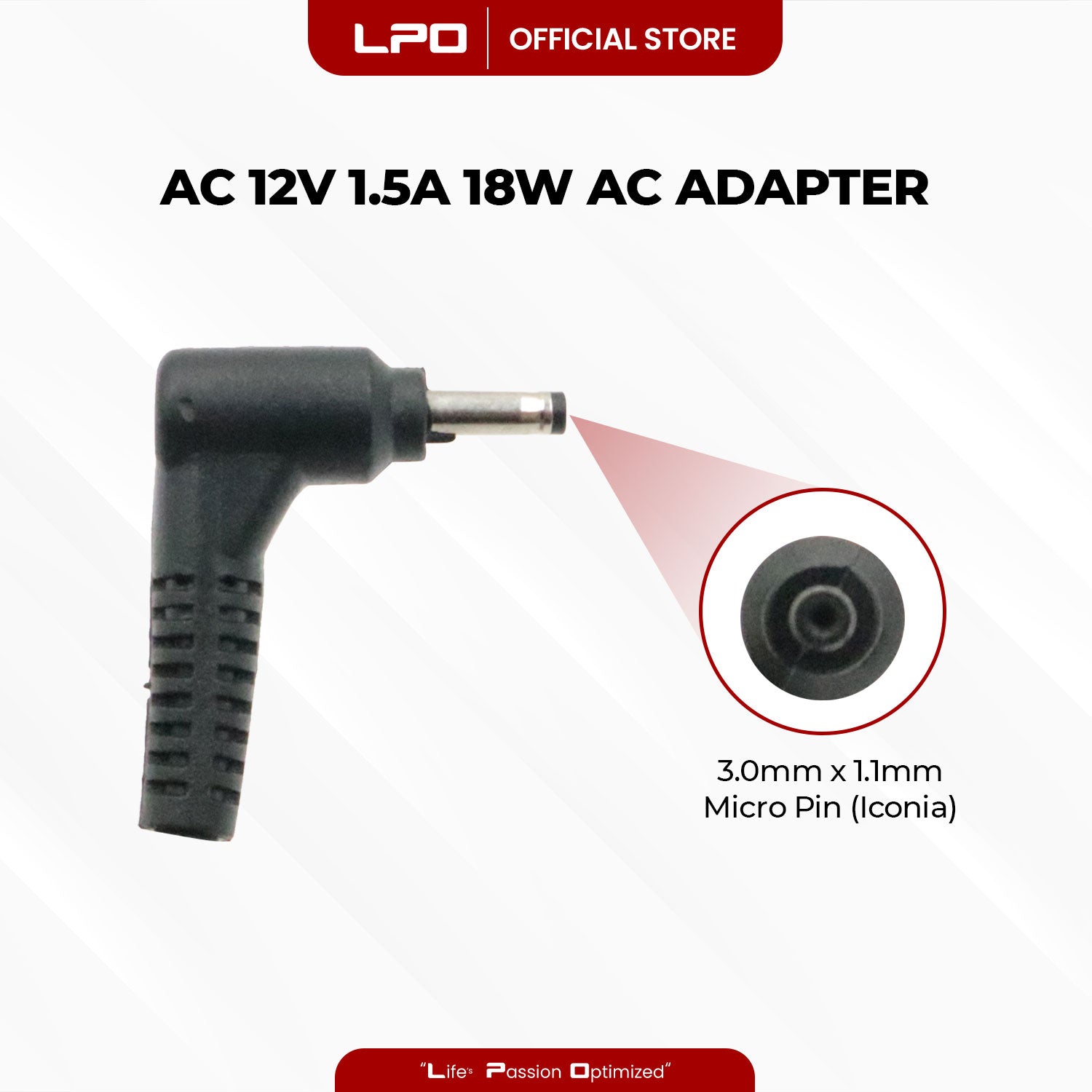 Laptop Charger Acer 12V 1.5A 18W  Micro Pin Iconia 3.0mm x 1.1mm Compatible with Acer Iconia Tab A100 A200