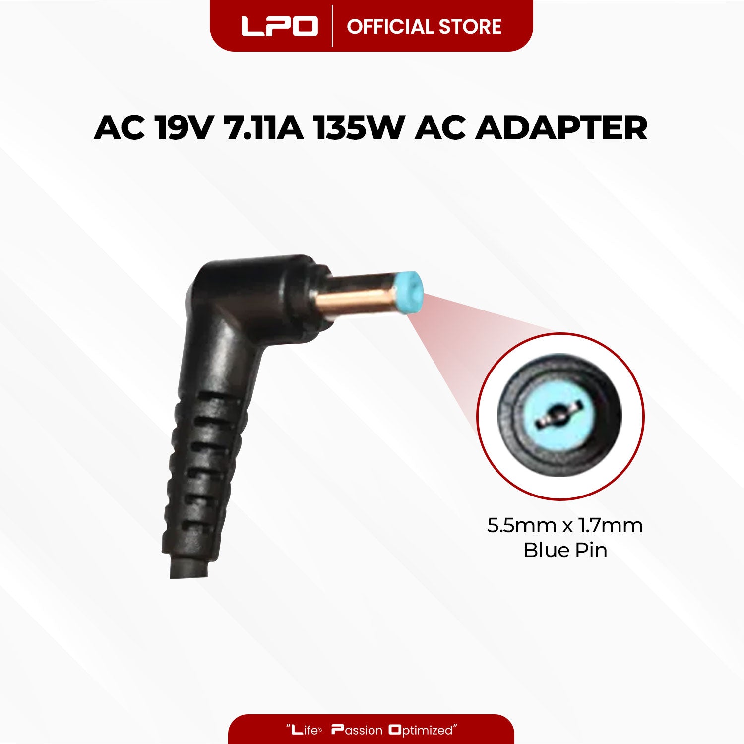 Laptop Charger Acer 19V 7.11A / 7.1A 135W Blue Pin 5.5mm x 1.7mm Compatible with Acer Nitro 5 AN515-54