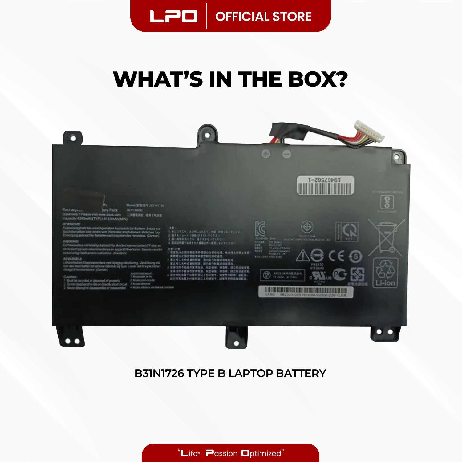Laptop Battery B31N1726 TYPE B Compatible with Asus Rog STRIX G531GT-BI7N6, FX531GT