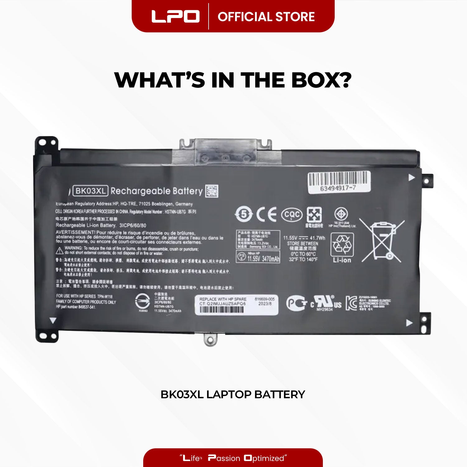 Laptop Battery BK03XL Compatible with HP Battery BK03XL Compatible part numbers: 916366-421