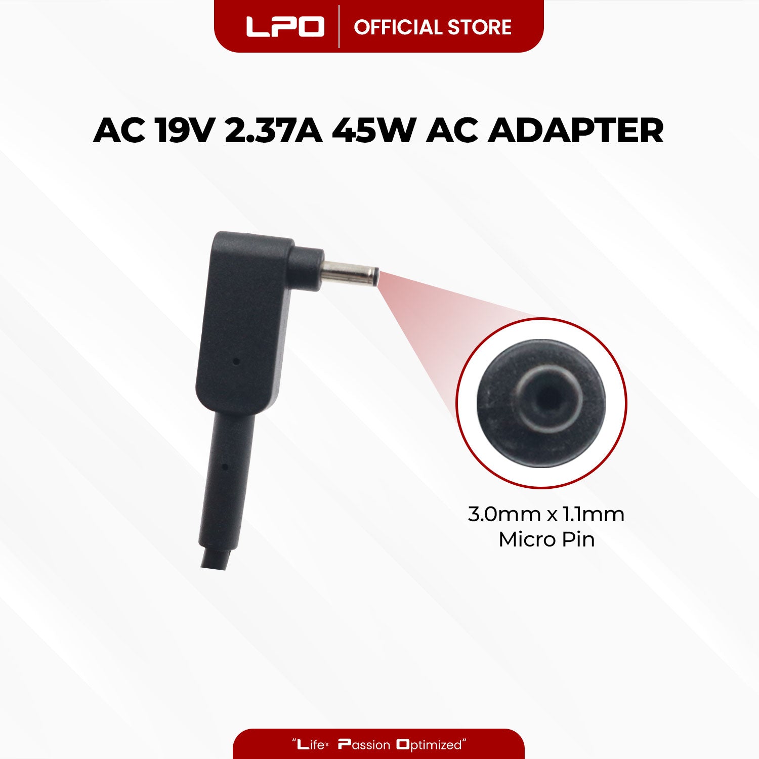 Laptop Charger Acer 19V 2.37A 45W Micro Pin 3.0mm x 1.1mm Compatible with Acer Aspire 5 A515-44 A515-46
