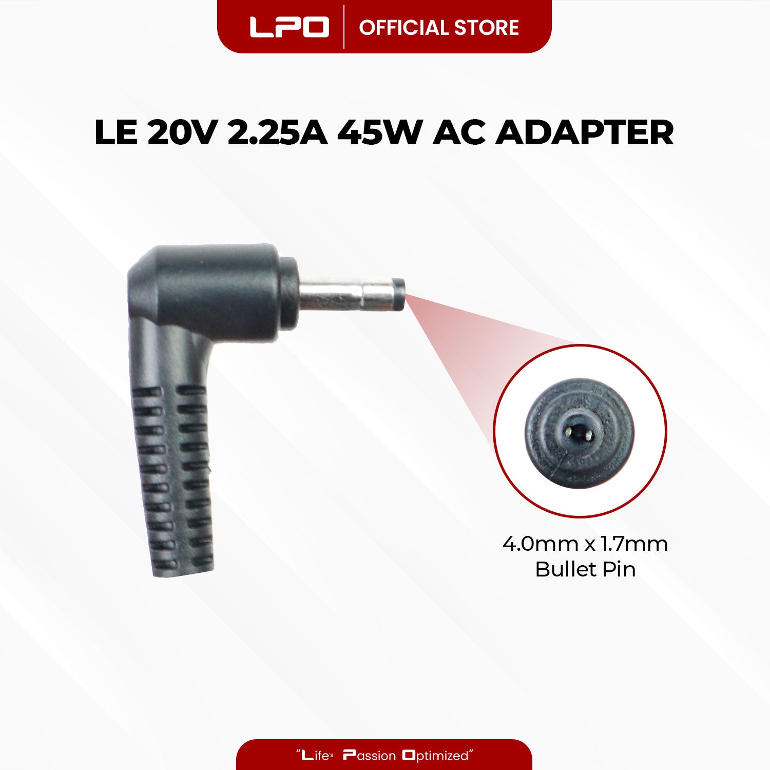 Laptop Charger Lenovo 20V 2.25A 45W Bullet Pin 4.0mm x 1.7mm Compatible with Lenovo Chromebook N21 Ideapad 100 14IBY