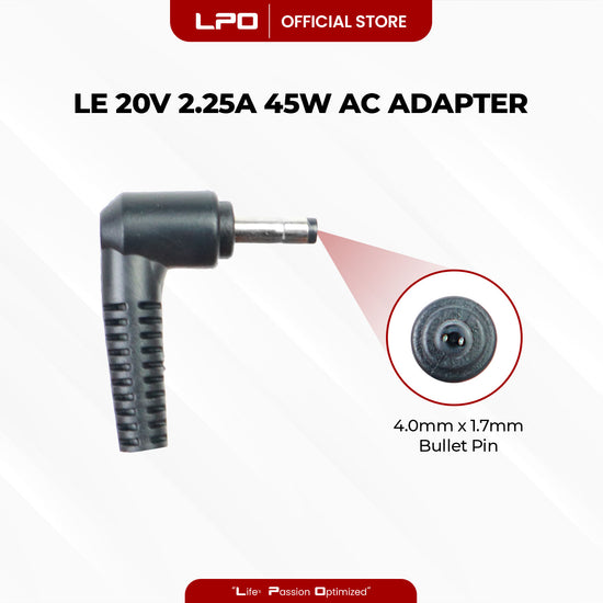 Laptop Charger Lenovo 20V 2.25A 45W Bullet Pin 4.0mm x 1.7mm Compatible with Lenovo Chromebook N21 Ideapad 100 14IBY