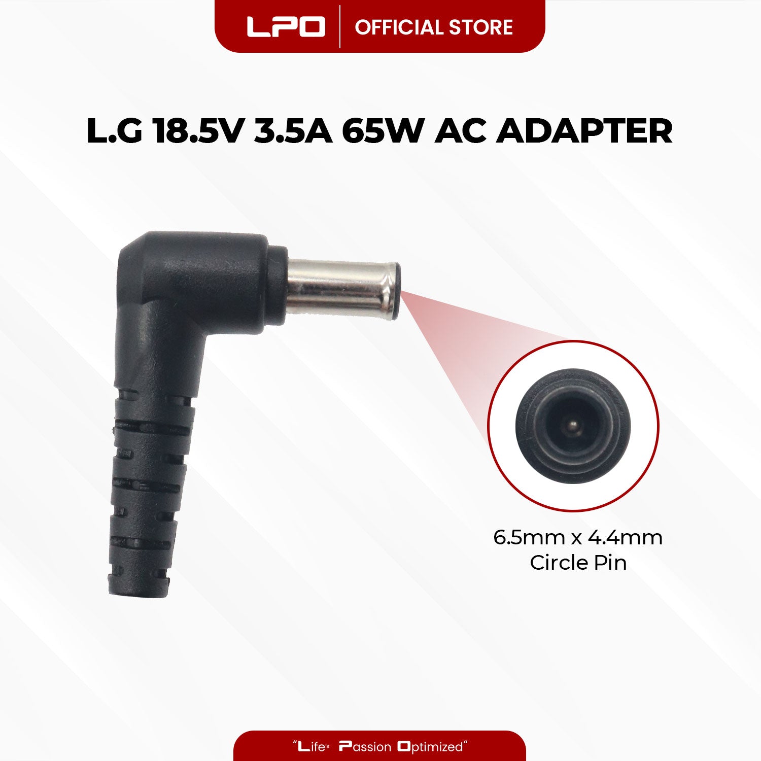 Laptop Charger LG 18.5V 3.5A 65W Circle Pin 6.5mm x 4.4mm Compatible with LG R400 Series