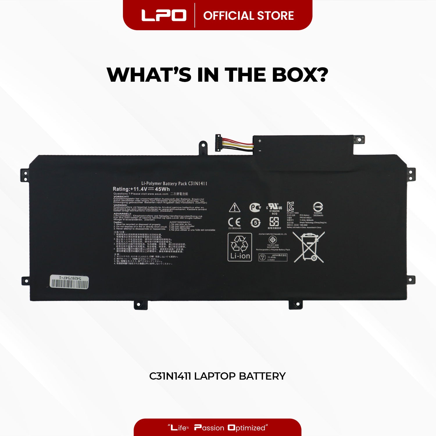 Laptop Battery C31N1411 Compatible with Asus ZenBook UX305 UX305F UX305FA UX305C - LPO Laptop PC-Outlet