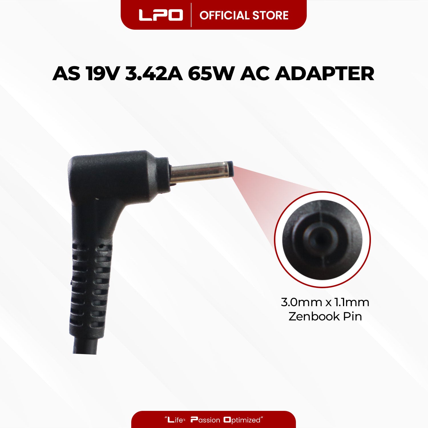 Laptop Charger Asus 19V 3.42A 65W Zenbook 3.0mm x 1.1mm Compatible with Asus UX21 Series