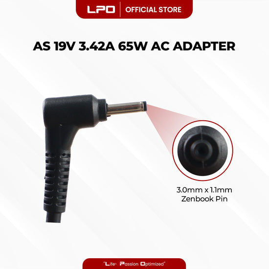 Laptop Charger Asus 19V 3.42A 65W Zenbook 3.0mm x 1.1mm Compatible with Asus UX21 Series