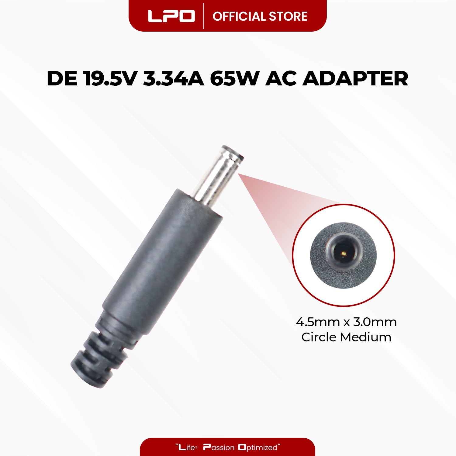 Laptop Charger Dell 19.5V 3.34A 65W Circle Medium 4.5mm x 3.0mm Compatible with Dell Inspiron (3551), (7348), 11 3000 (3148), 14 (5442), 14 3000(3451), 14z (5423)