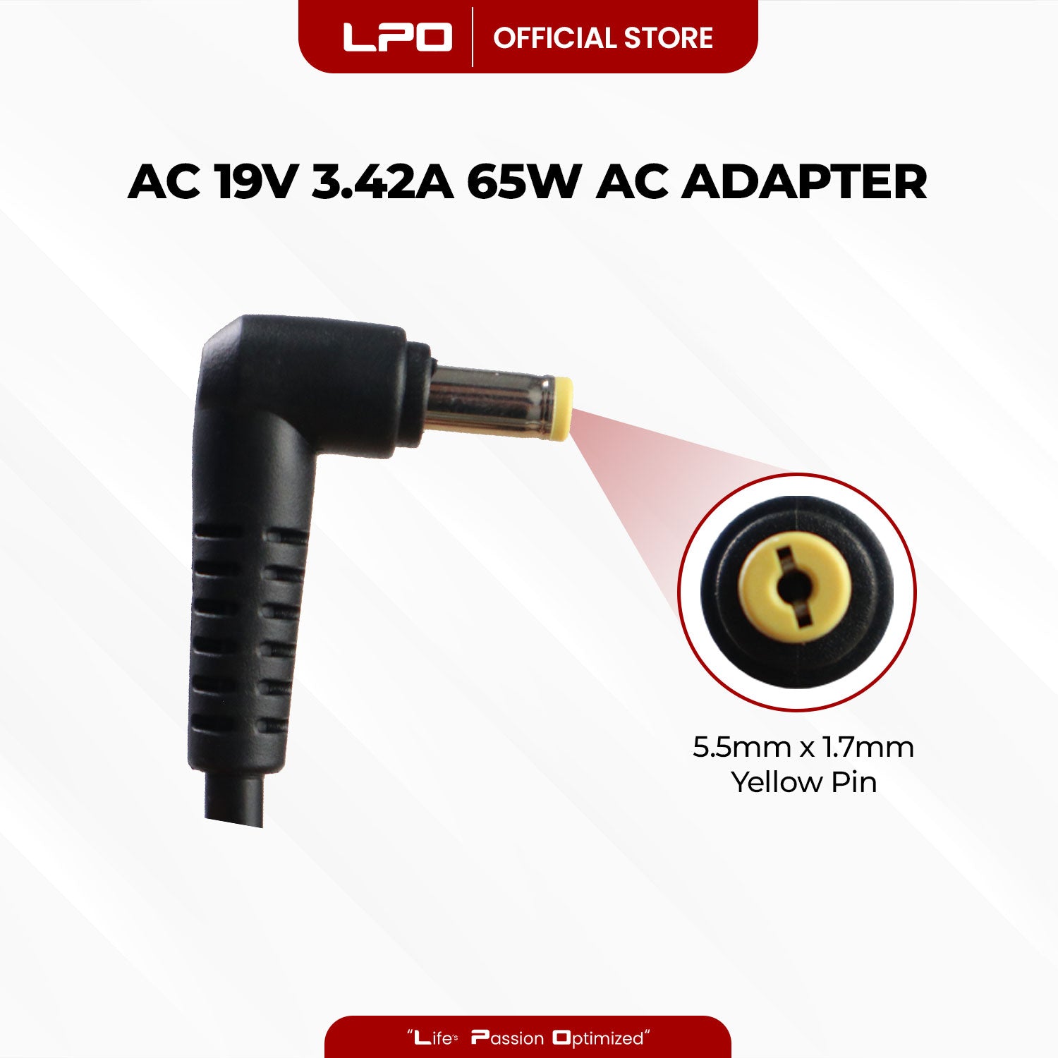 Laptop Charger Acer 19V 3.42A 65W Yellow Pin 5.5mm x 1.7mm Compatible with Acer Aspire R3 V3 V5 V7