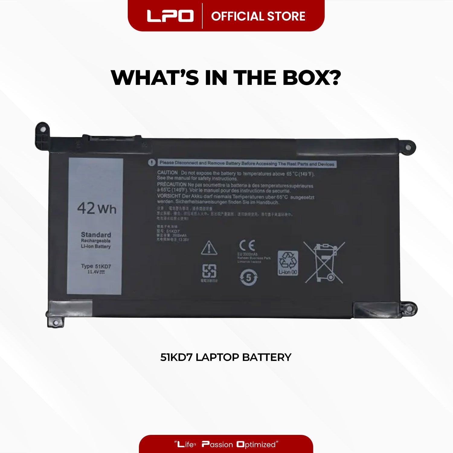 Laptop Battery 51KD7 Compatible with Dell Chromebook 5190 (P28T001) 2-In-1 (P28T002) Series