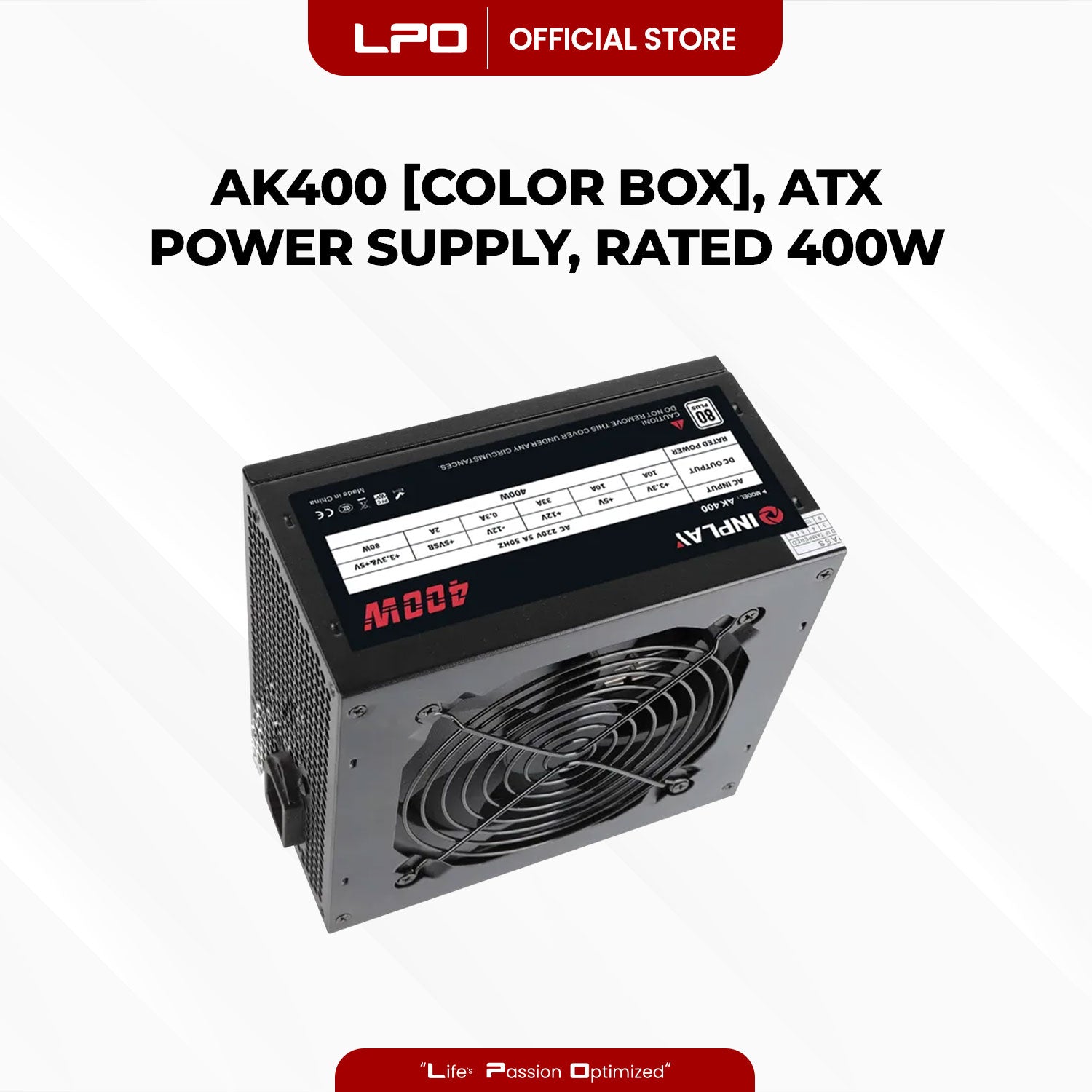 AK400 ATX PSU 400W 220V, 50–60Hz 12cm cooling fan Standard ATX