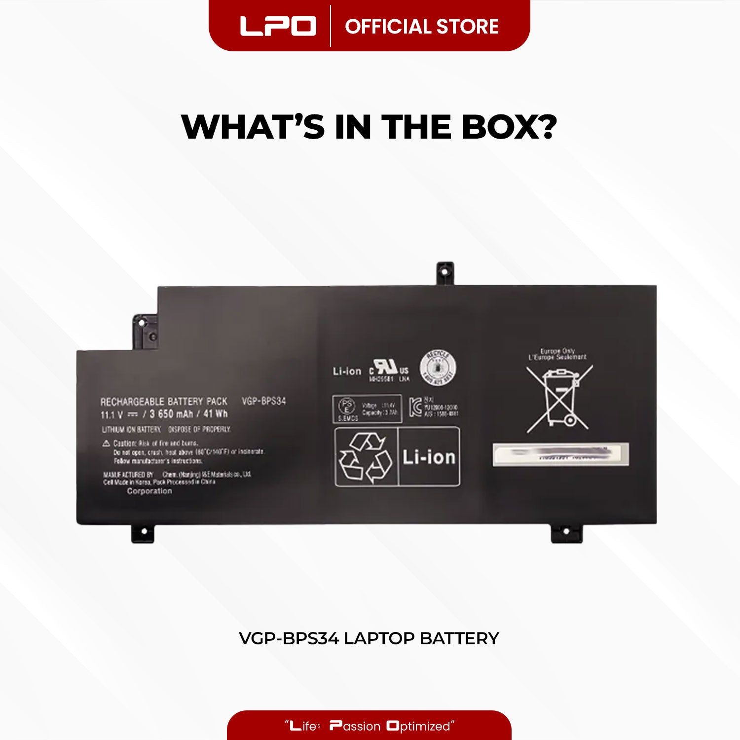 Laptop Battery VGP-BPS34 Compatible with Sony Vaio Fit 15 Touch Vgp-bps34 Vgp-bpl34