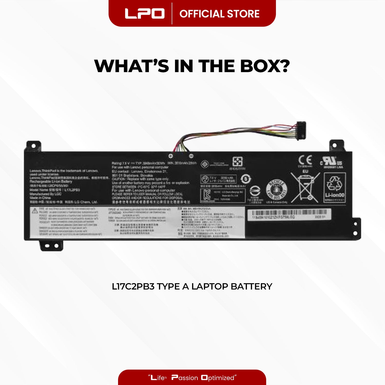 Laptop Battery L17C2PB3 Type A Compatible with Lenovo V130-15IGM V130-15IKB V330-15IKB - LPO Laptop PC-Outlet