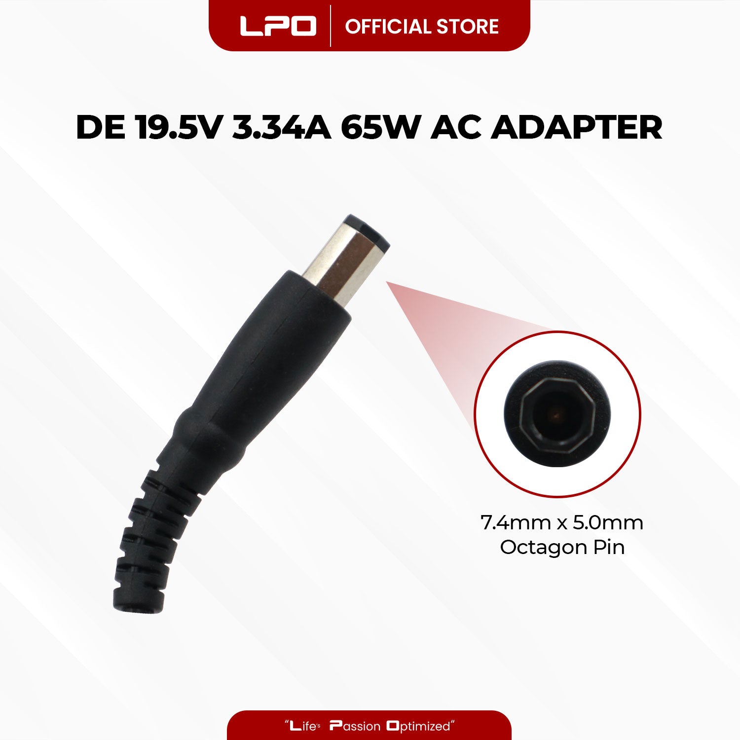 Laptop Charger Dell 19.5V 3.34A 65W Octagon Pin 7.4mm x 5.0mm Compatible with Dell Inspiron 1318