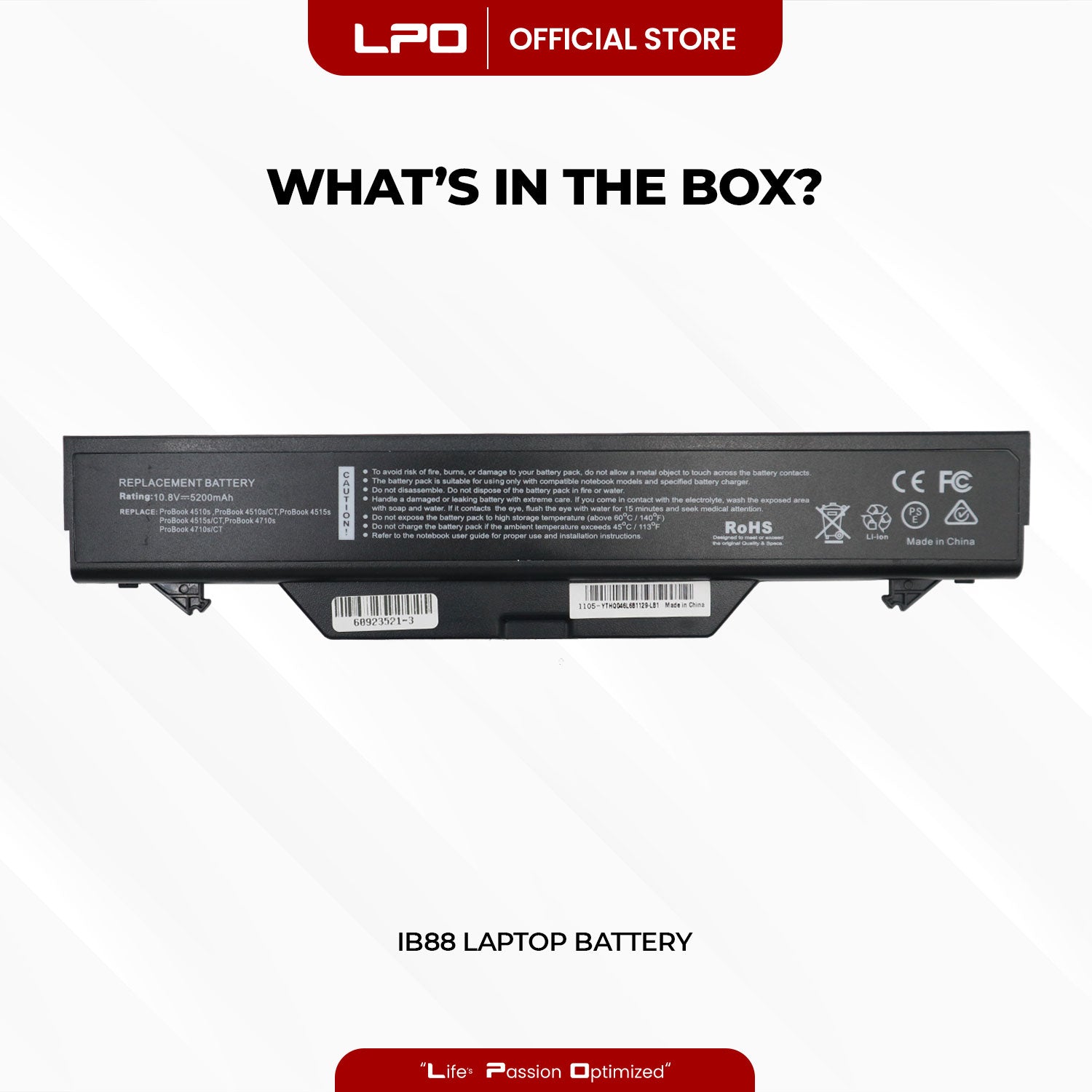 Laptop Battery IB88 / ZZ06 Compatible with HP 4510s, 4510s/CT, 4515s, 4515s/CT, 4710s, 4710s Series - LPO Laptop PC-Outlet