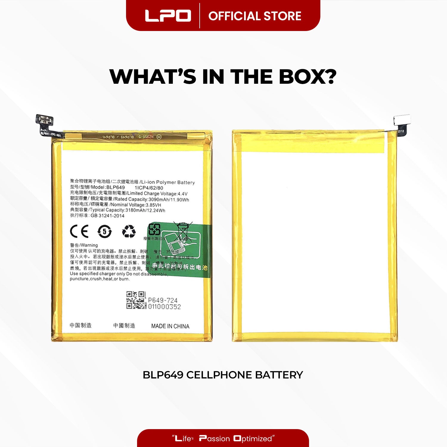 Cellphone Battery	Oppo A1 2023 BLP649 Compatible with PHS110, A83 - LPO Laptop PC-Outlet