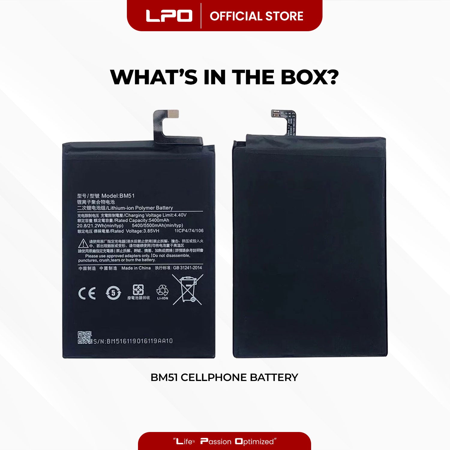 Cellphone Battery Xiaomi Mi Max 3 2018 BM51 Compatible with M1804E4A - LPO Laptop PC-Outlet