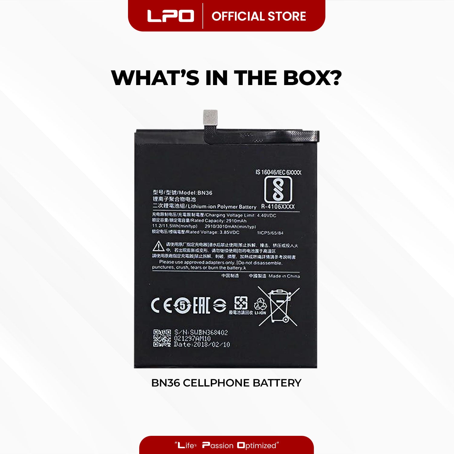 Cellphone Battery Xiaomi Mi A2 (Mi 6X) 2018 BN36 Compatible with M1804D2SG, M1804D2SI, Mi A2, Mi 6X - LPO Laptop PC-Outlet