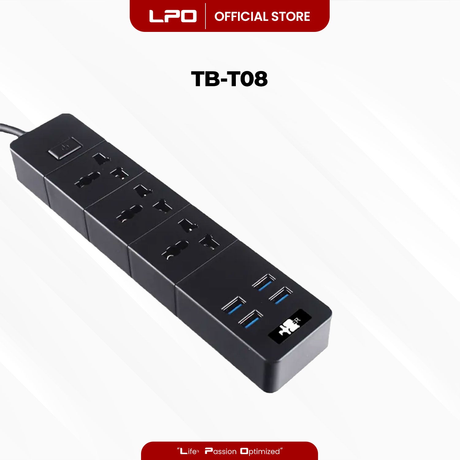 TB-T08 Power Extension 4 USB Port 3 Universal Plug Port with 2500W - 10A / 110 - 250V 5V = 3.1A 2m Length