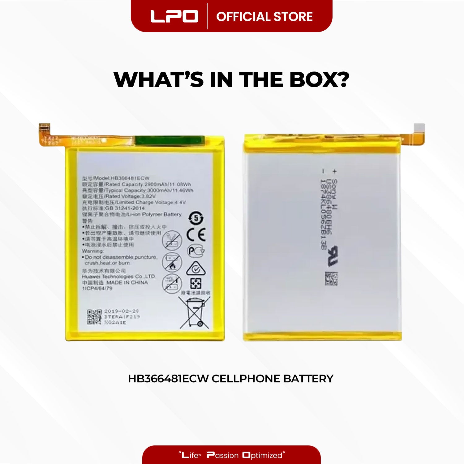 Cellphone Battery Huawei P20 Lite / Nova 3e / Y6 / P9 / P9 Lite / Honor 8 HB366481ECW Compatible with NE-TL00