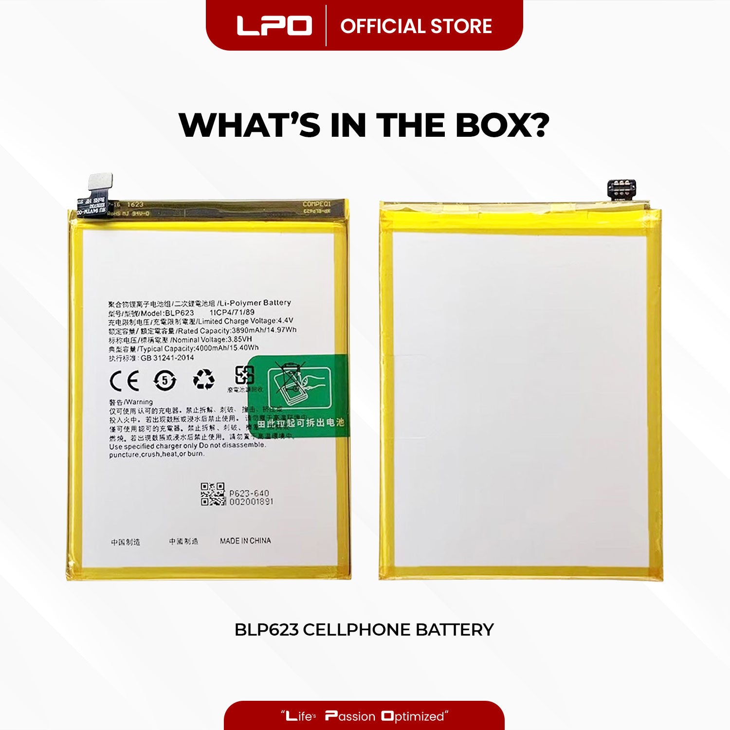 Cellphone Battery	Oppo F3 Plus 2017 BLP623 Compatible with CPH1613 - LPO Laptop PC-Outlet