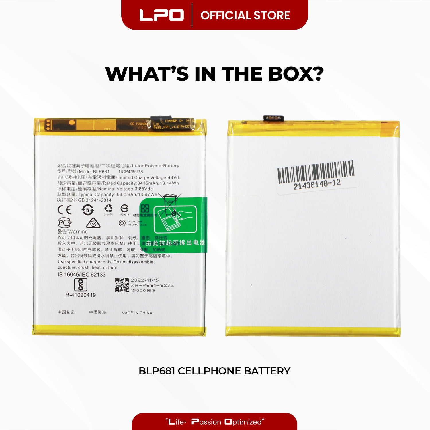 Cellphone Battery	Oppo F9 / F9 Pro 2018	BLP681 Compatible with CPH1823, CPH1881, CPH1825 - LPO Laptop PC-Outlet