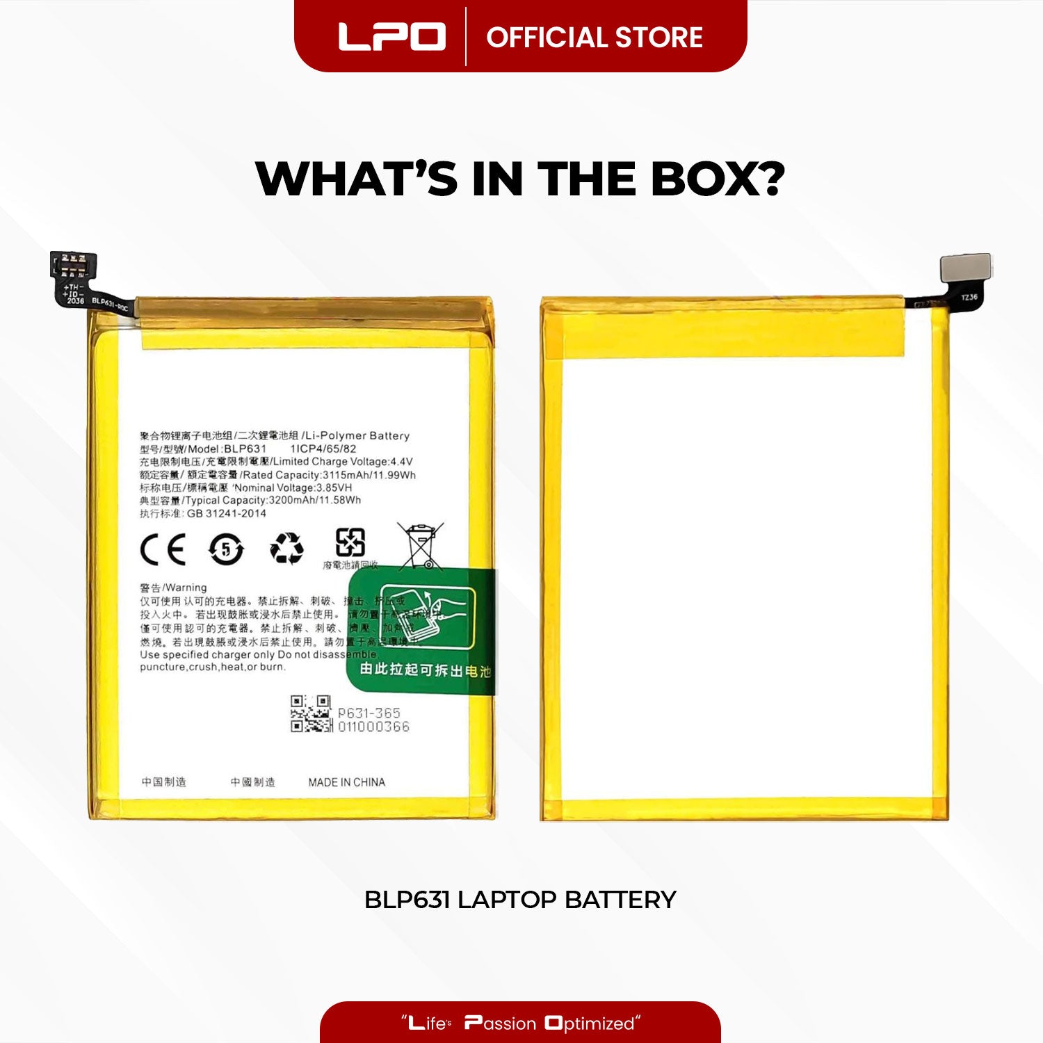 Cellphone Battery	Oppo F5 2017 BLP631  Compatible with Oppo F3 2017, CPH1609 CPH1723, CPH1727, CHP1723, CHP1727 - LPO Laptop PC-Outlet