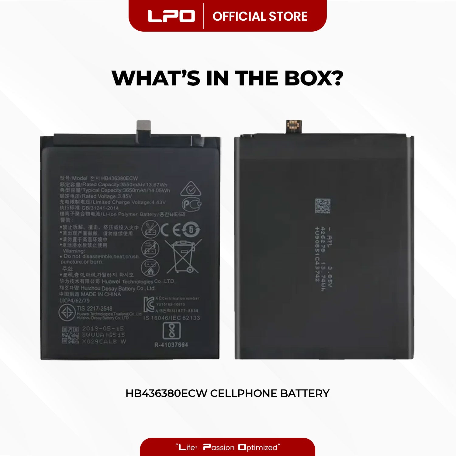 Cellphone Battery	Huawei P30 2019	HB436380ECW Compatible with ELE-L29, ELE-L09, ELE-AL00