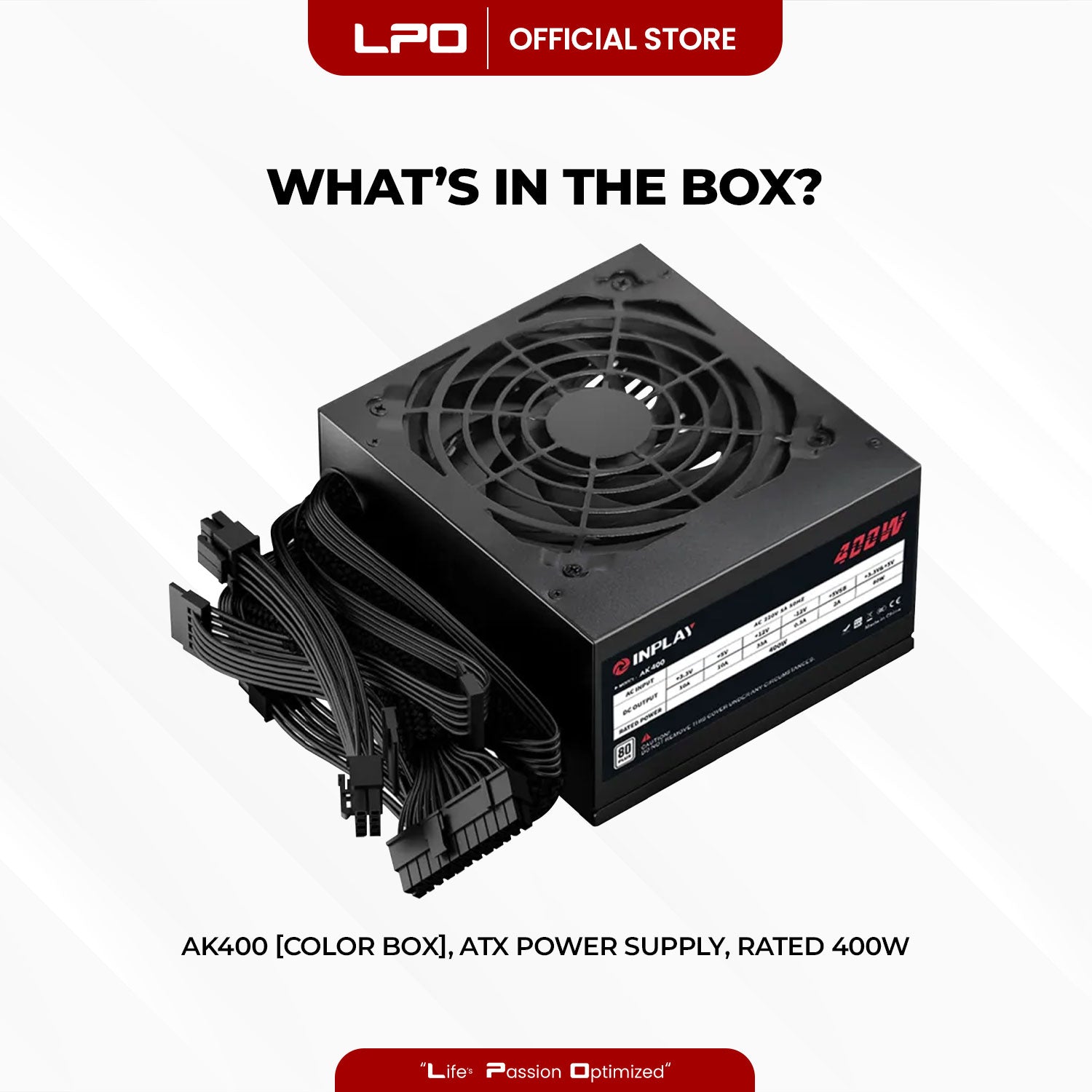 AK400 ATX PSU 400W 220V, 50–60Hz 12cm cooling fan Standard ATX